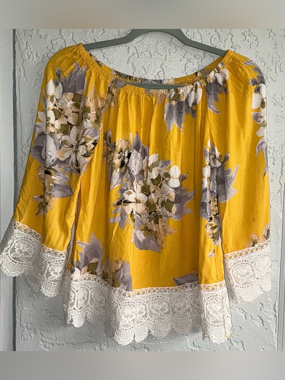 Est 1946 Yellow Floral Blouse with Lace Trim